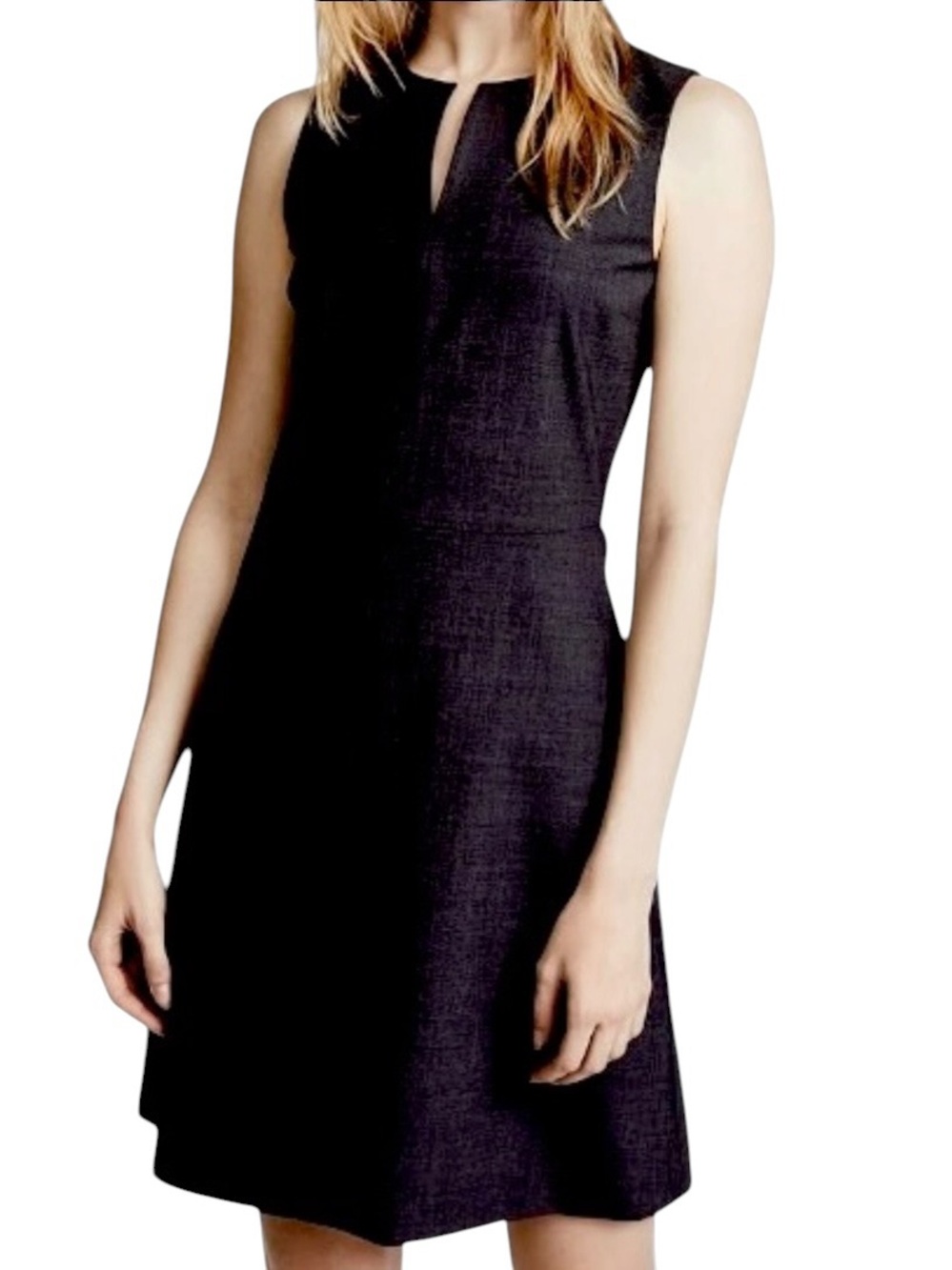 Theory Myani Stretch Wool Sleeveless Round Split Neck Fit Flare Dress, Size 12